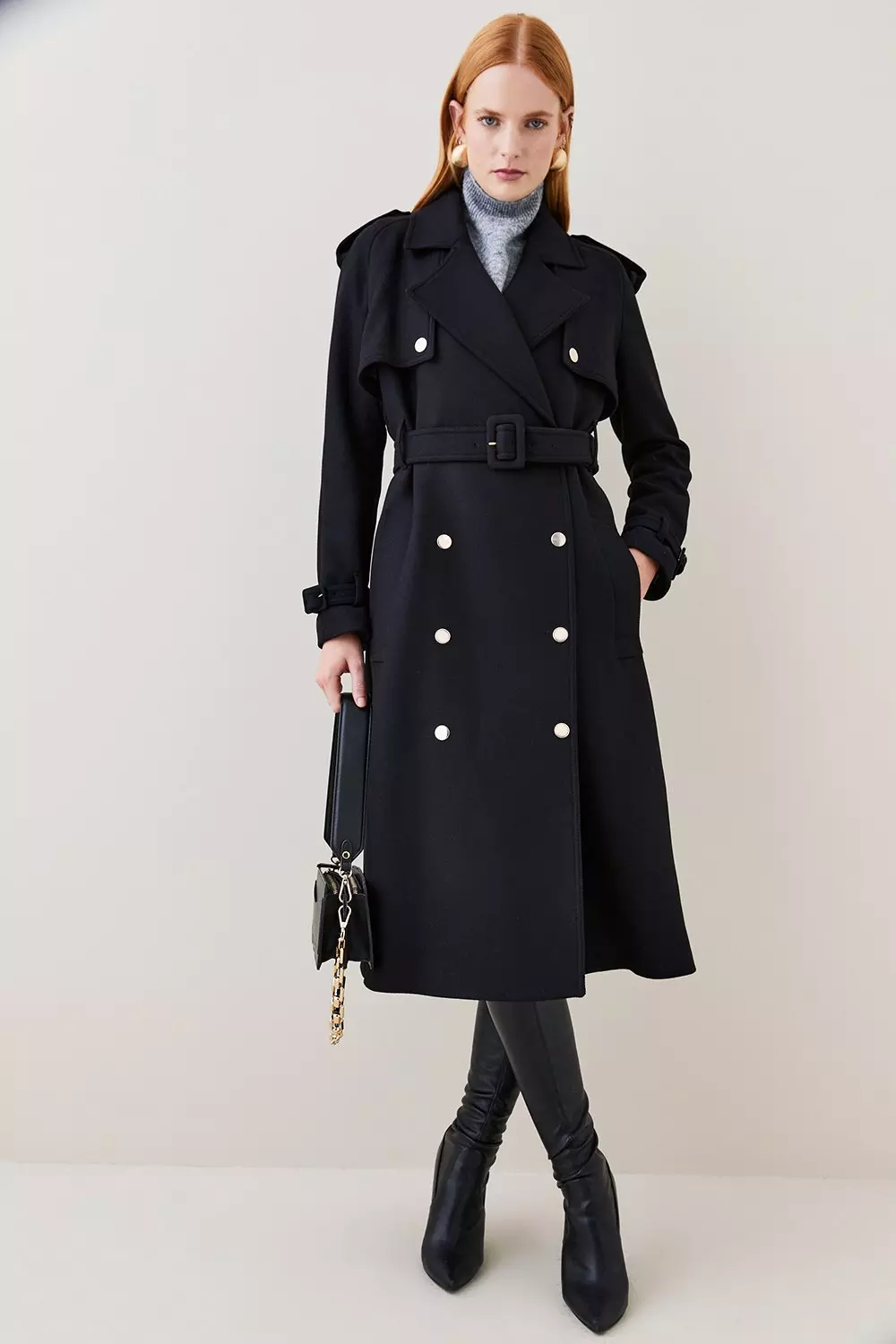 18.01 Classic Italian Virgin Wool Trench Coat Karen Millen