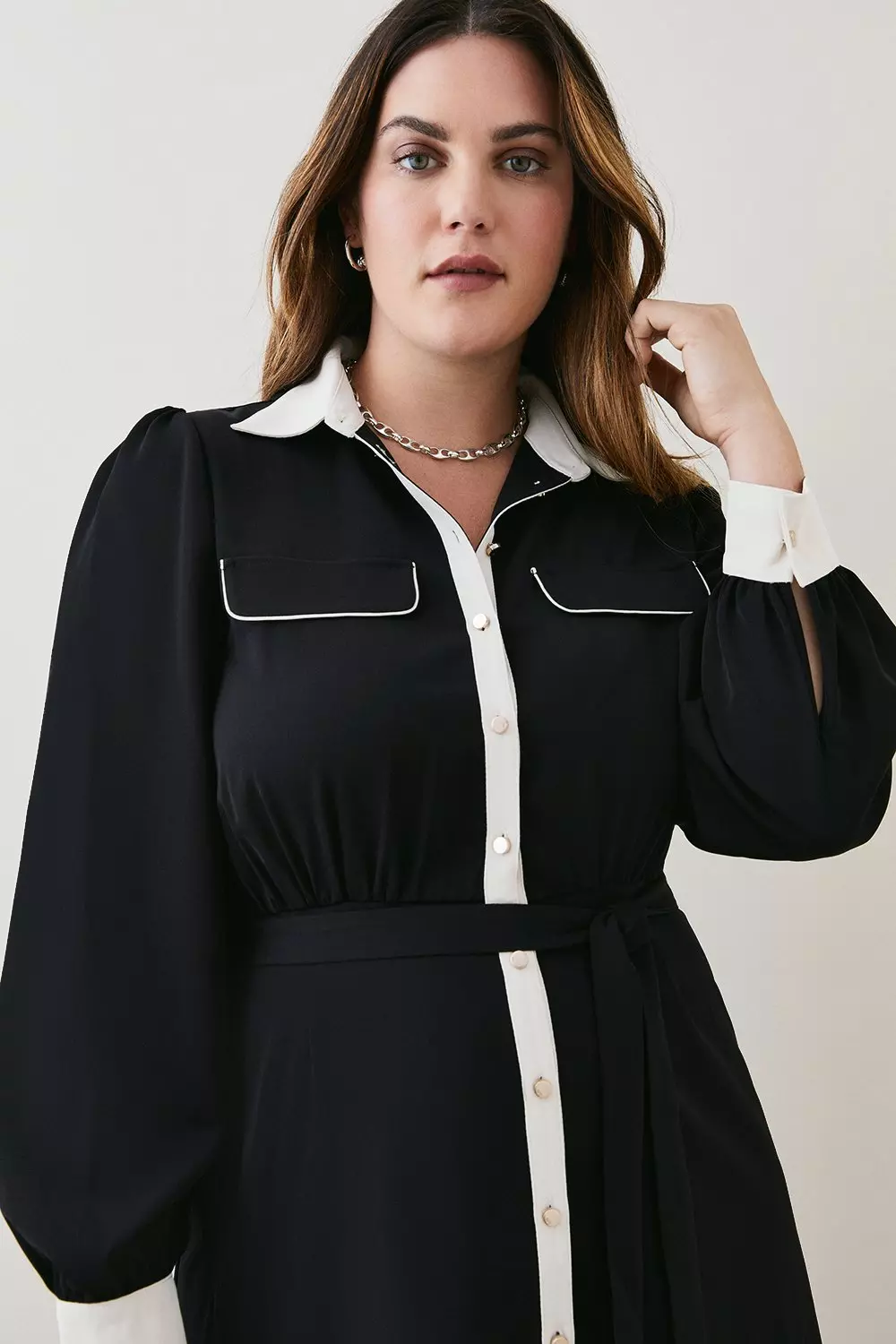 Plus Size Contrast Twill Midi Shirt Dress Karen Millen