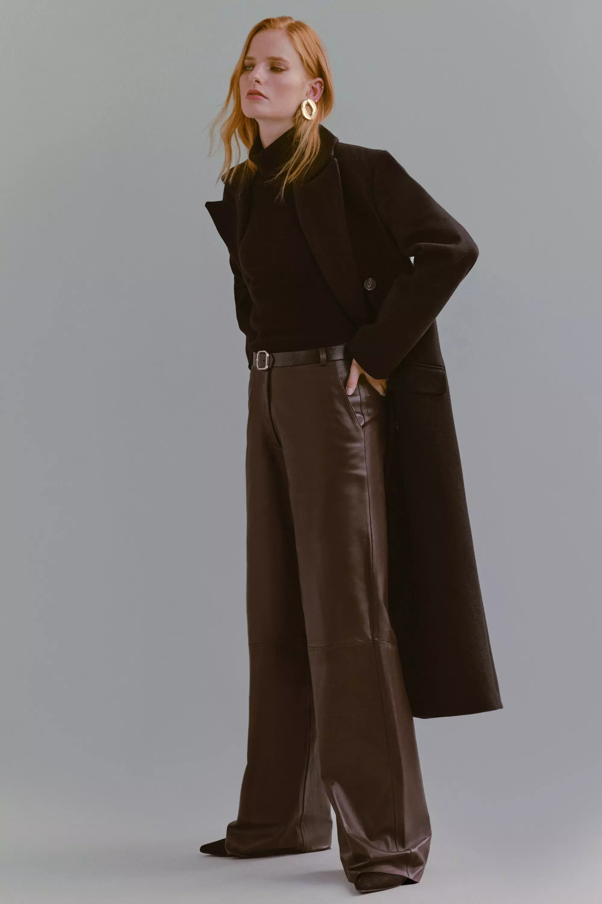Chocolate Leather Clean Wide Leg Trousers  alternative image