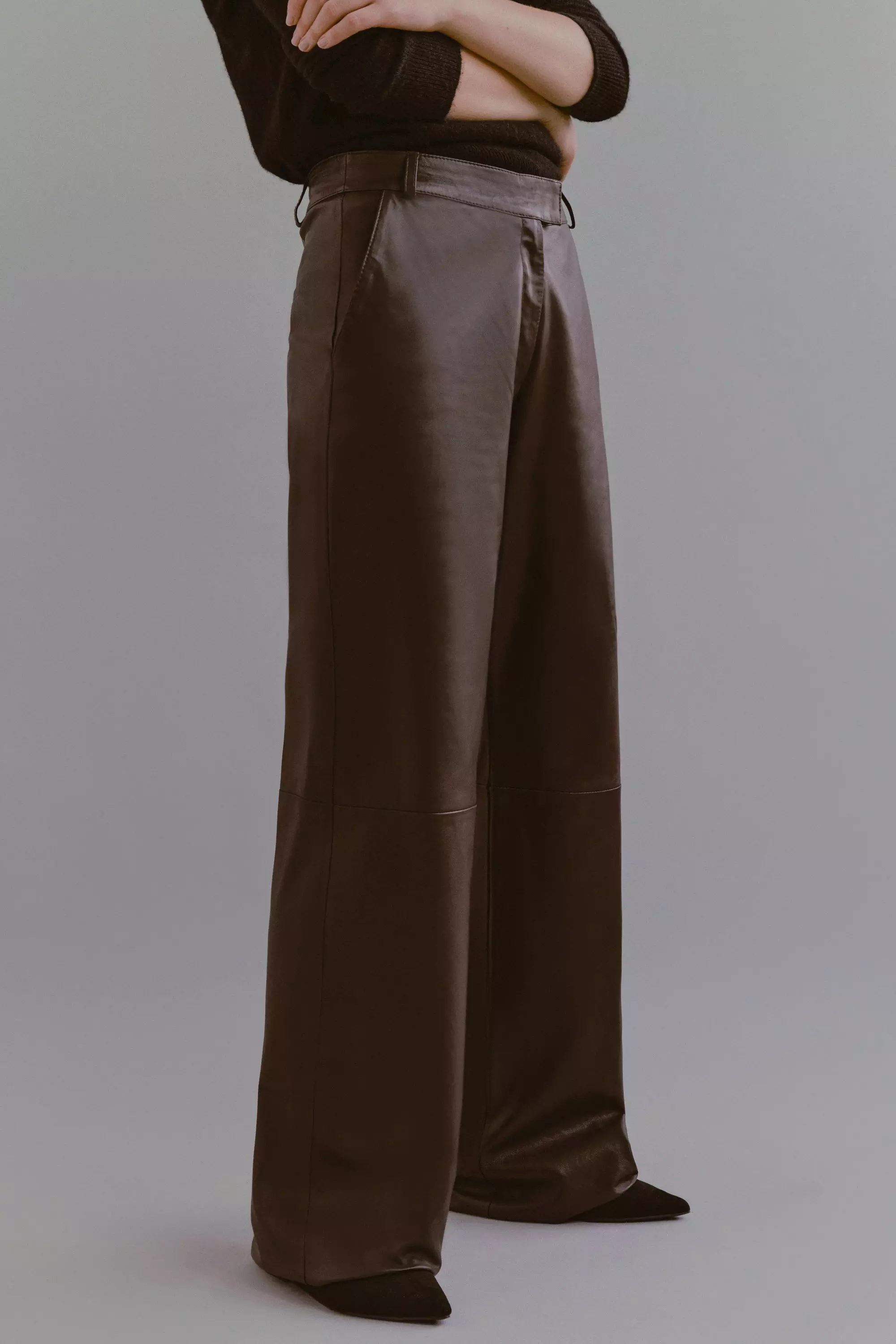 Chocolate Leather Clean Wide Leg Trousers  alternative image