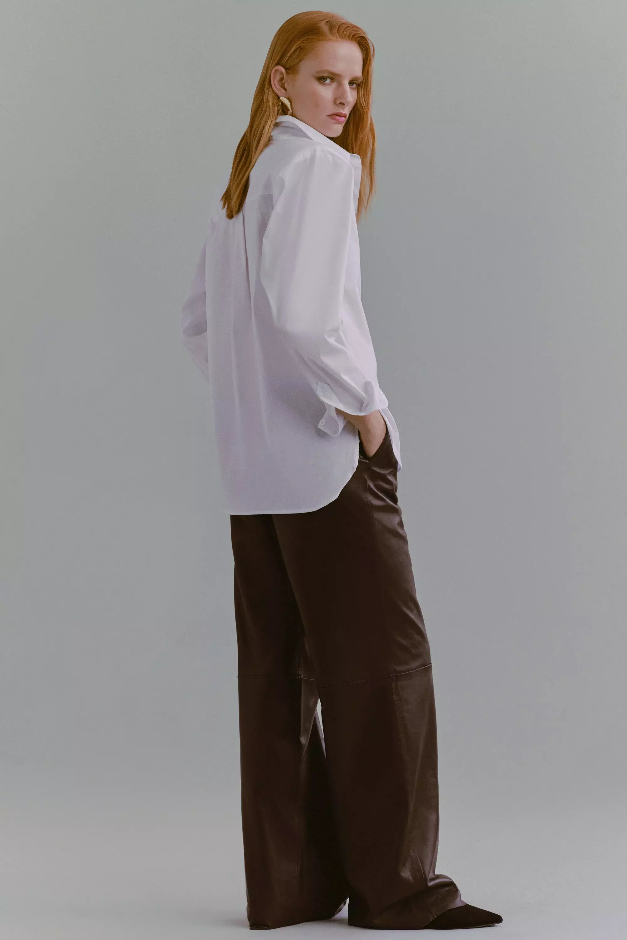 Chocolate Leather Clean Wide Leg Trousers  alternative image