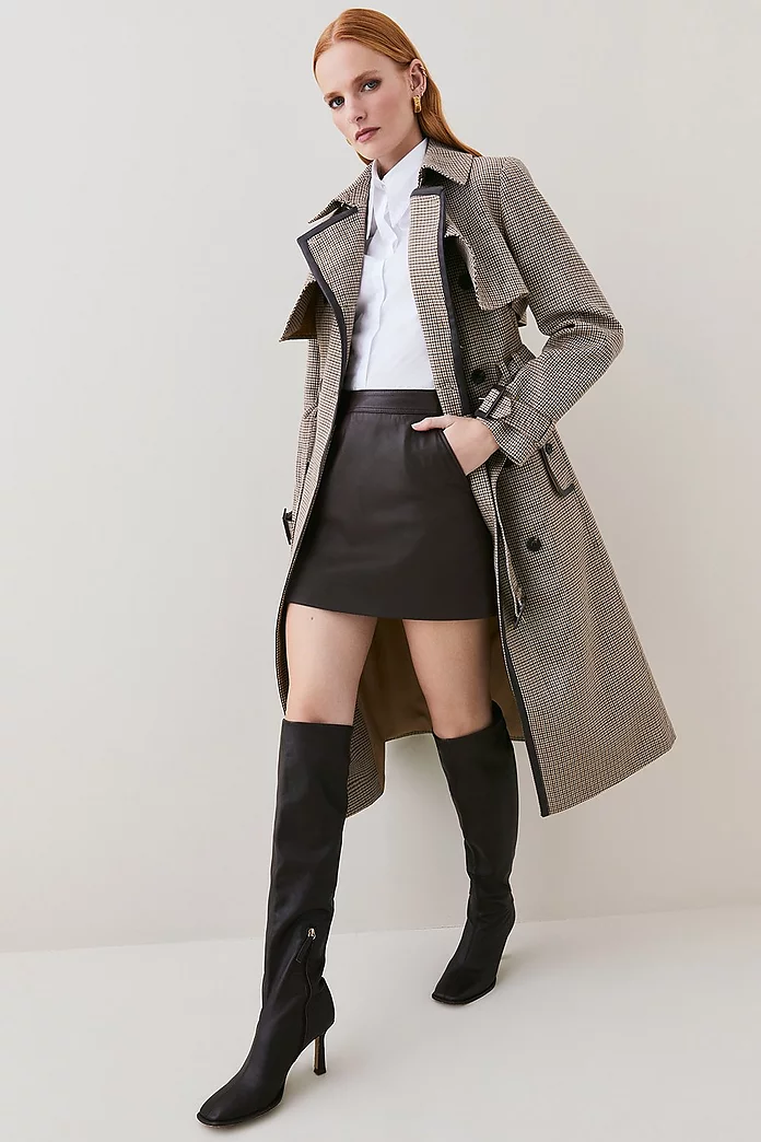Wool Check Tailored Trench Coat | Karen Millen Wool Check Tailored Trench Coat | Karen Millen
