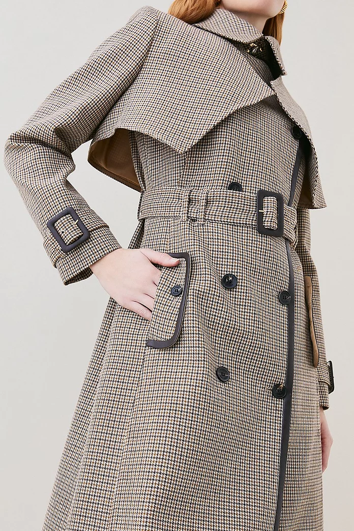 Wool Check Tailored Trench Coat | Karen Millen Wool Check Tailored Trench Coat | Karen Millen
