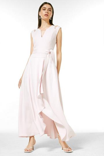 Compact Stretch Viscose Tailored Waterfall Midi Dress blush
