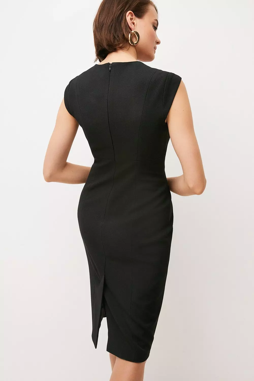 Tailored Structured Crepe Envelope Neck Pencil Midi Dress | Karen Millen