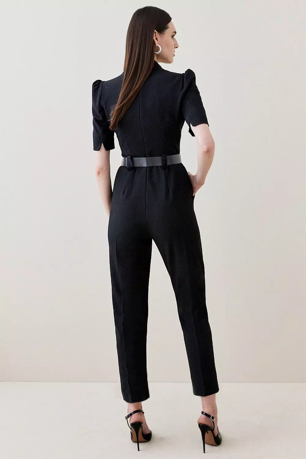 Structured Crepe Forever Belted Jumpsuit | Karen Millen