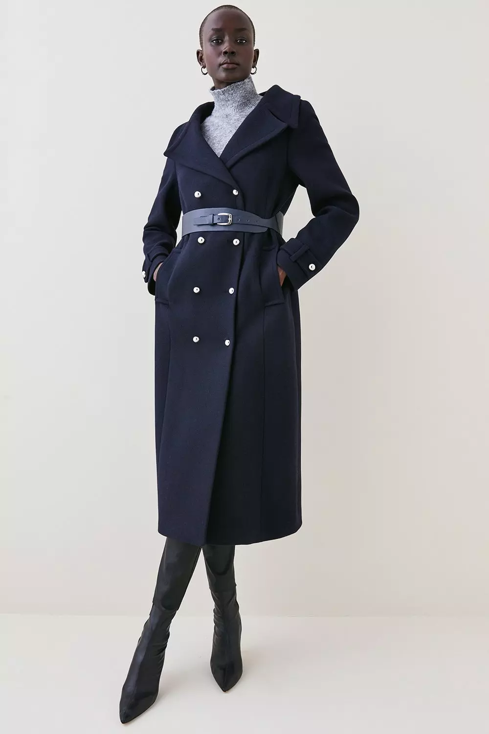 Navy wool belted coat hotsell