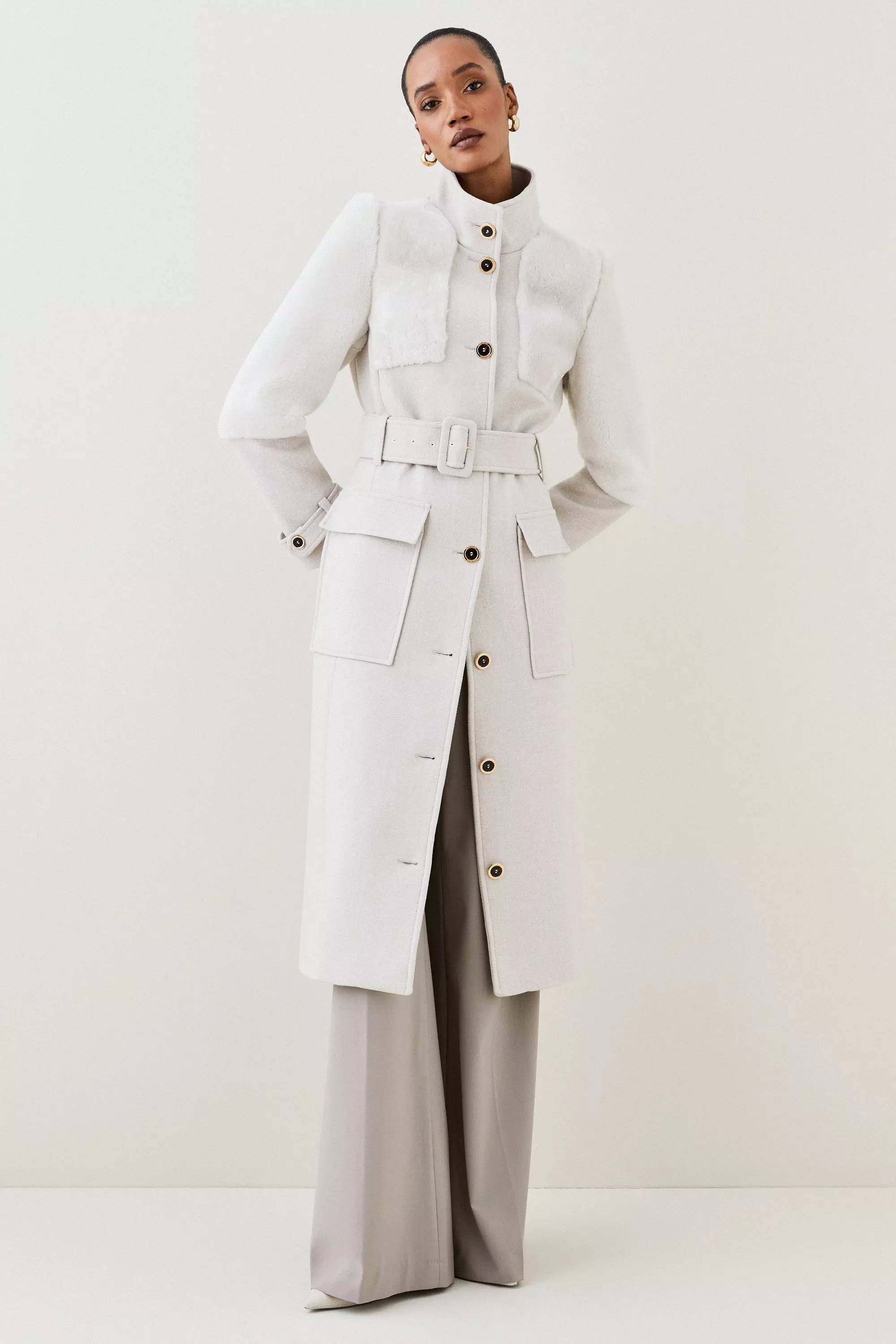 Karen millen sheepskin belted coat clearance