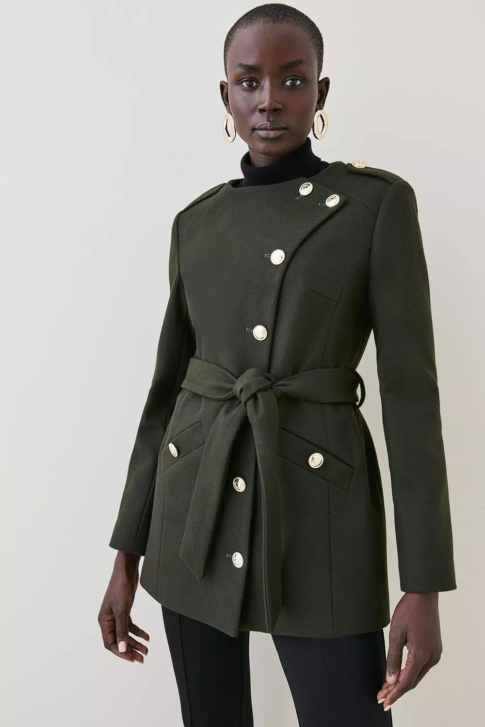 Italian Virgin Wool Military Button Up Coat Karen Millen