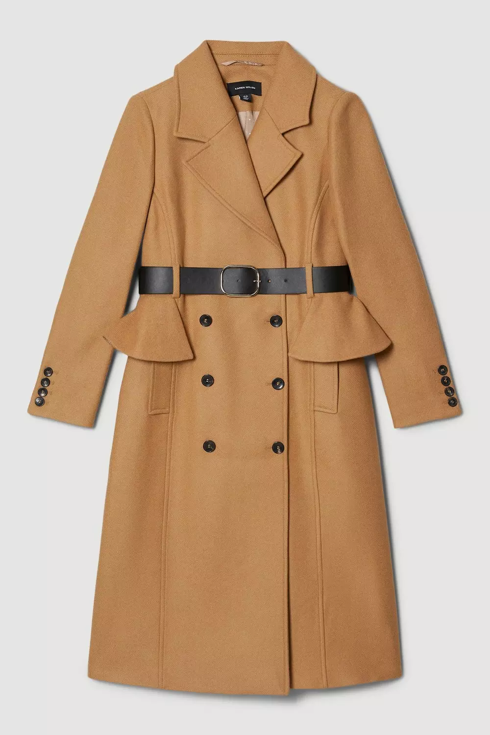 Italian Virgin Wool Belted Midi Peplum Coat Karen Millen