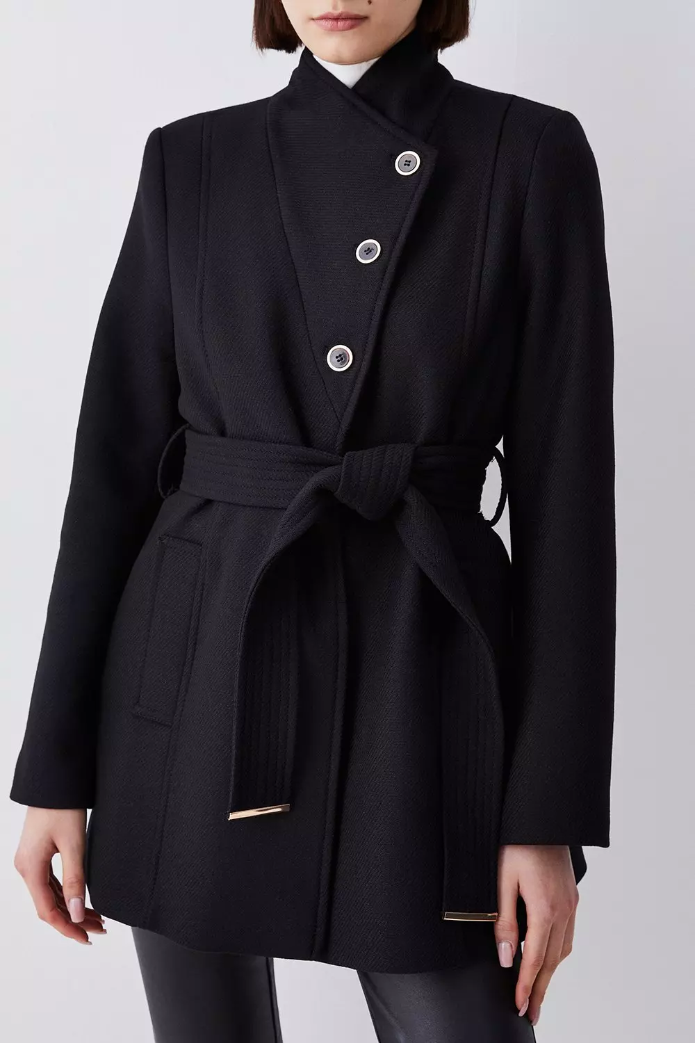 Italian Wool Mix Wrap Belted Short Coat Karen Millen