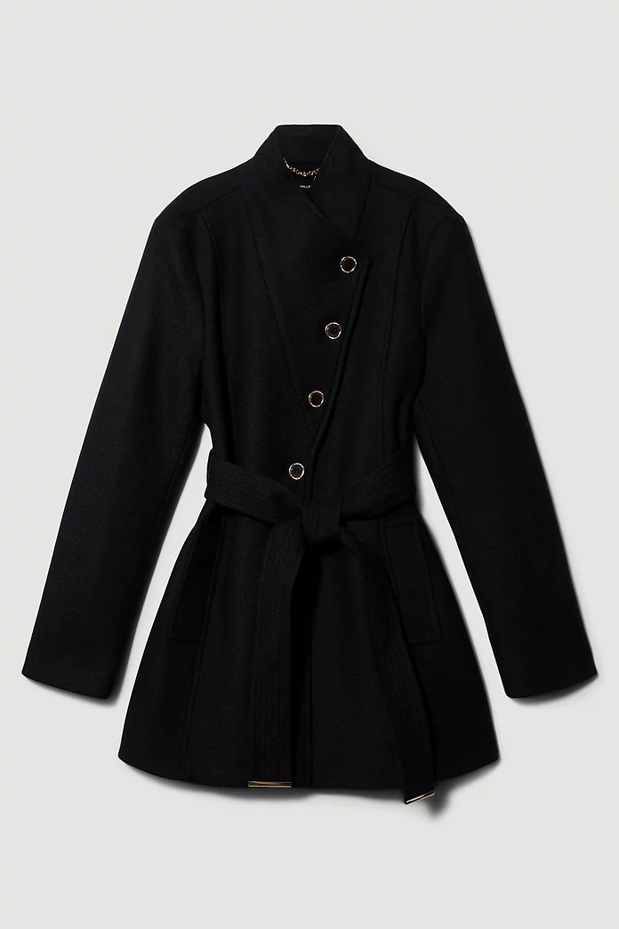 Italian Wool Mix Wrap Belted Short Coat | Karen Millen Italian Wool Mix Wrap Belted Short Coat | Karen Millen