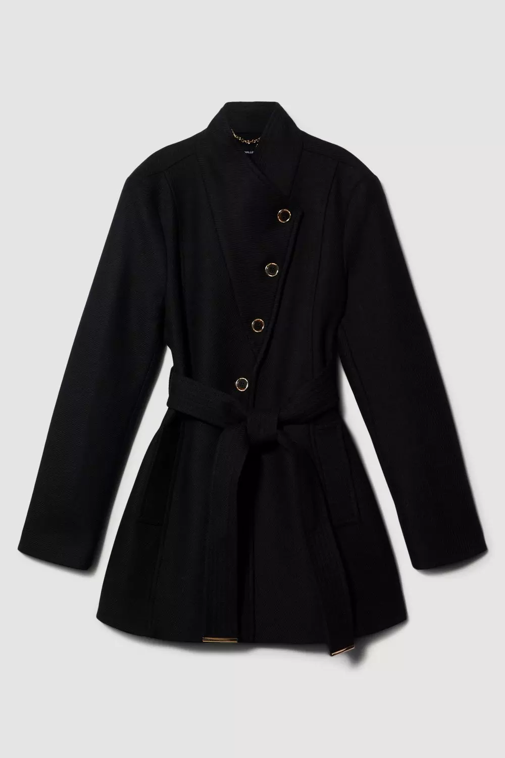 Italian Wool Mix Wrap Belted Short Coat | Karen Millen