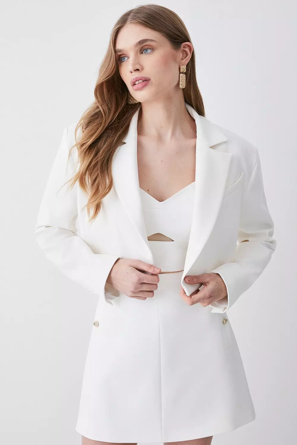 Compact Stretch Tailored Cropped Jacket Karen Millen