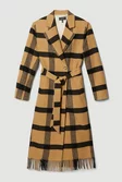 Italian Wool Check Fringe Hem Belted Coat | Karen Millen Italian Wool Check Fringe Hem Belted Coat | Karen Millen