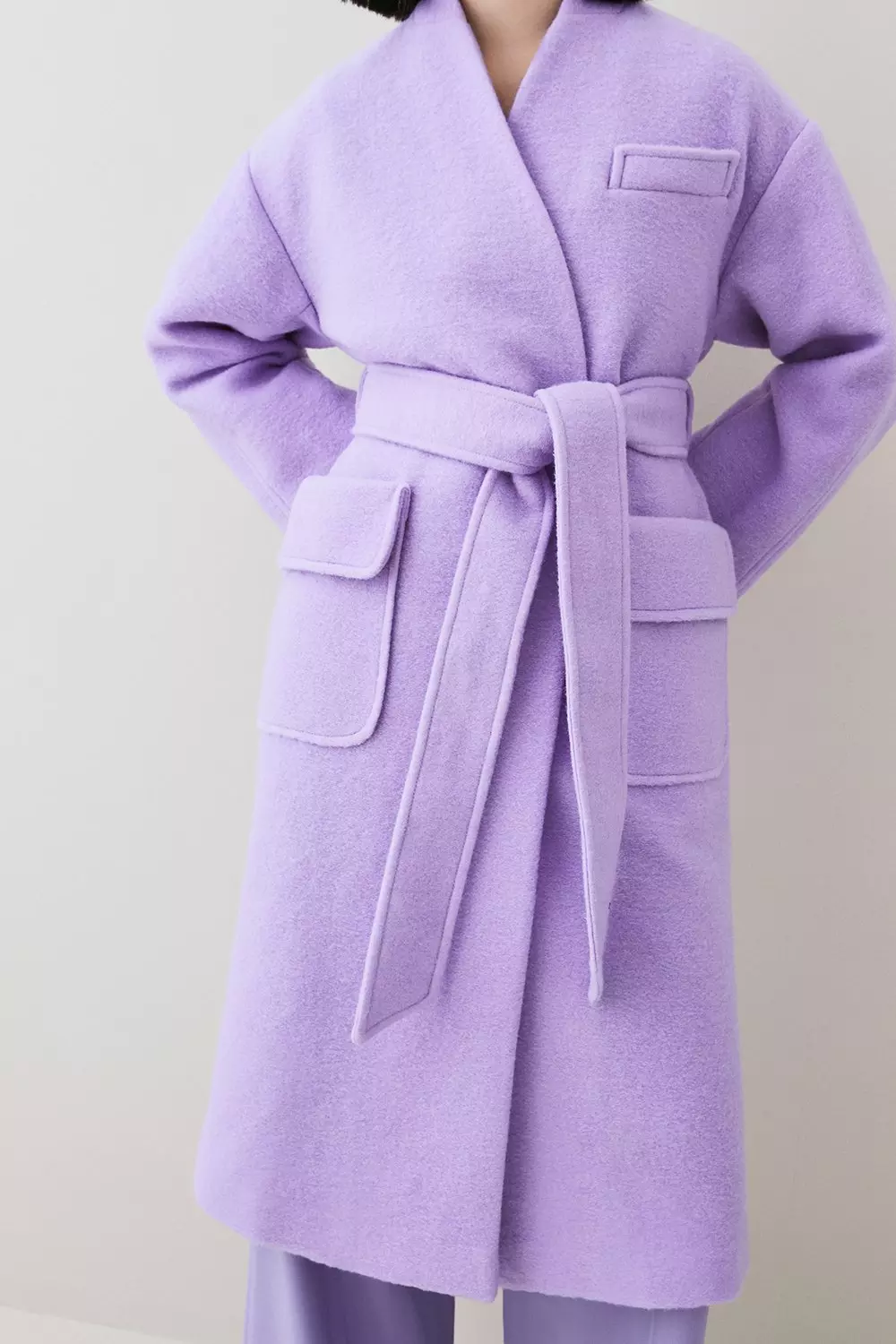 Italian Wool Soft Textured Midi Belted Coat | Karen Millen