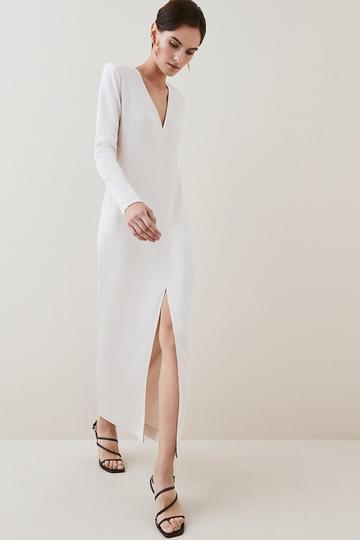 Nude Compact Viscose Long Sleeved Split Front Tailored Maxi Dress