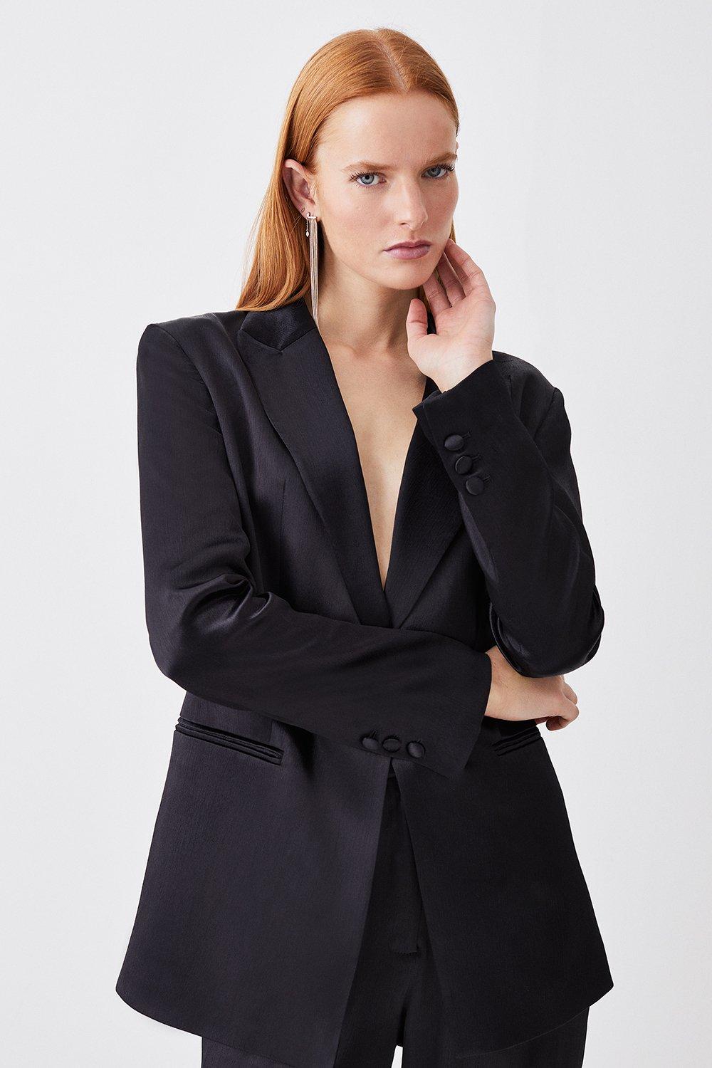 Black Luxe Satin Single Breasted Blazer 