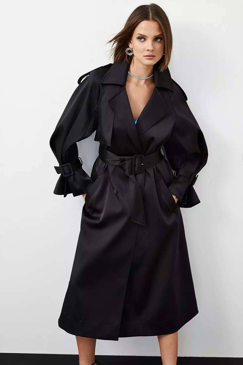 Premium Satin Belted Trench Coat Karen Millen