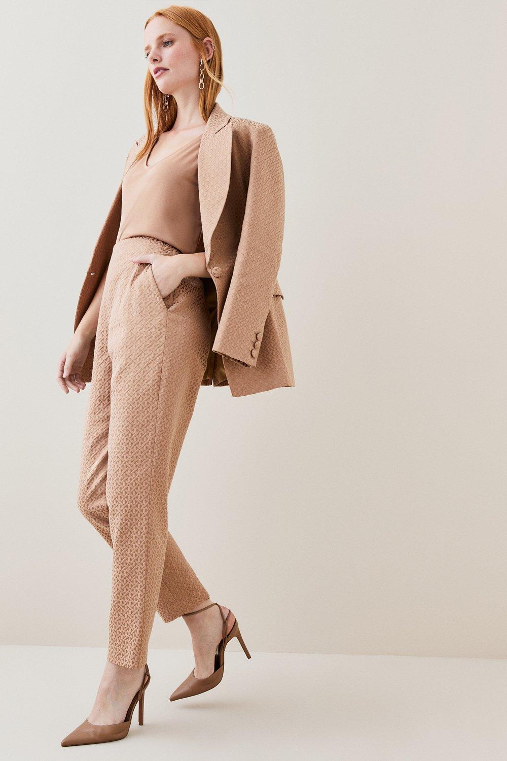 Camel Italian Jacquard Slim Leg Trouser 