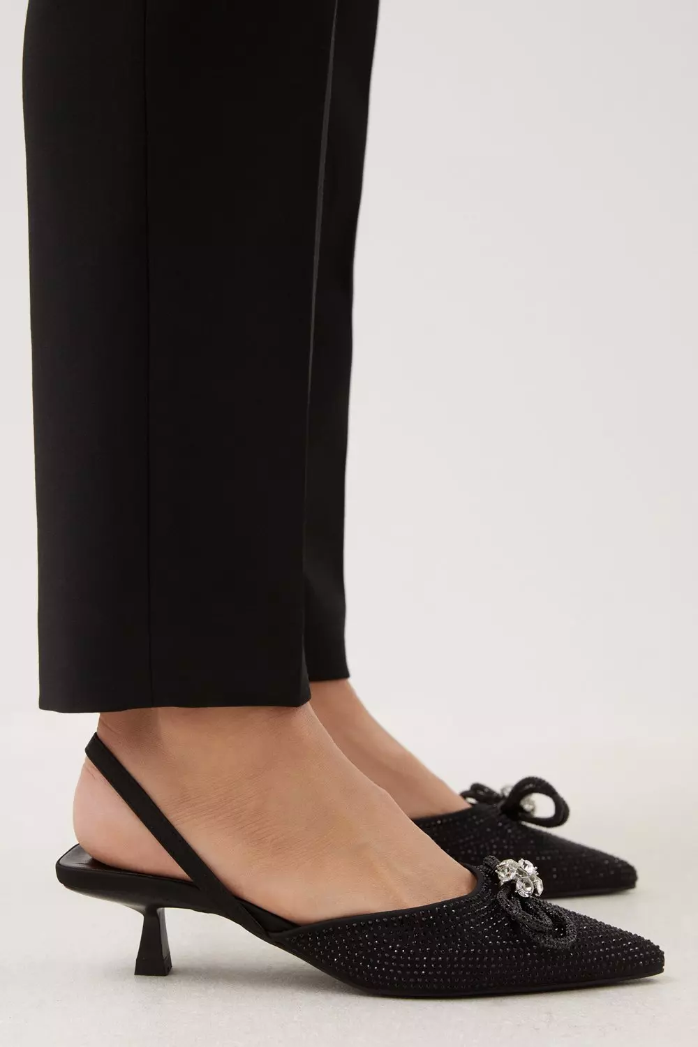 KAREN MILLEN 日本未入荷 ヘリンボーン ポケット ワイドレッグ Denim Rhinestone Detail Slingback Heel | Karen Millen