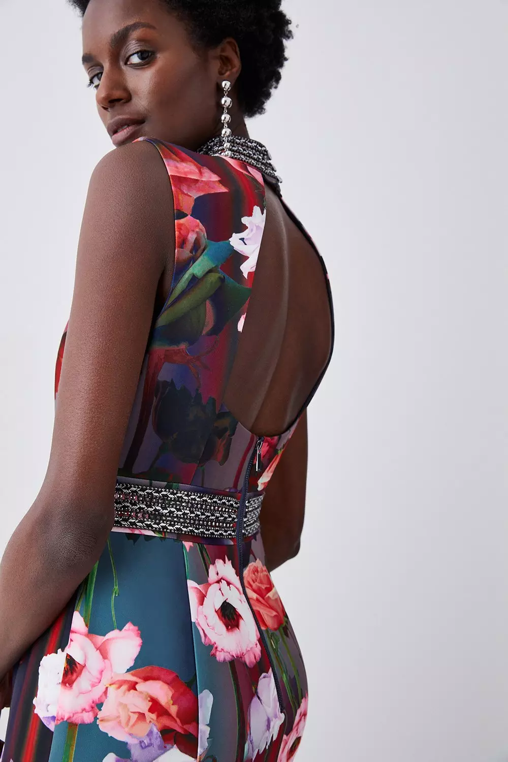 Diamante Trim Floral Woven Maxi Dress | Karen Millen