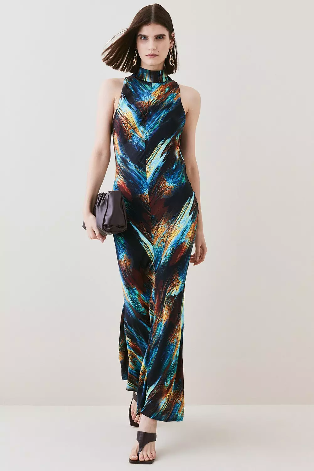 Multi Marble Viscose Satin High Neck Maxi Dress alternative image