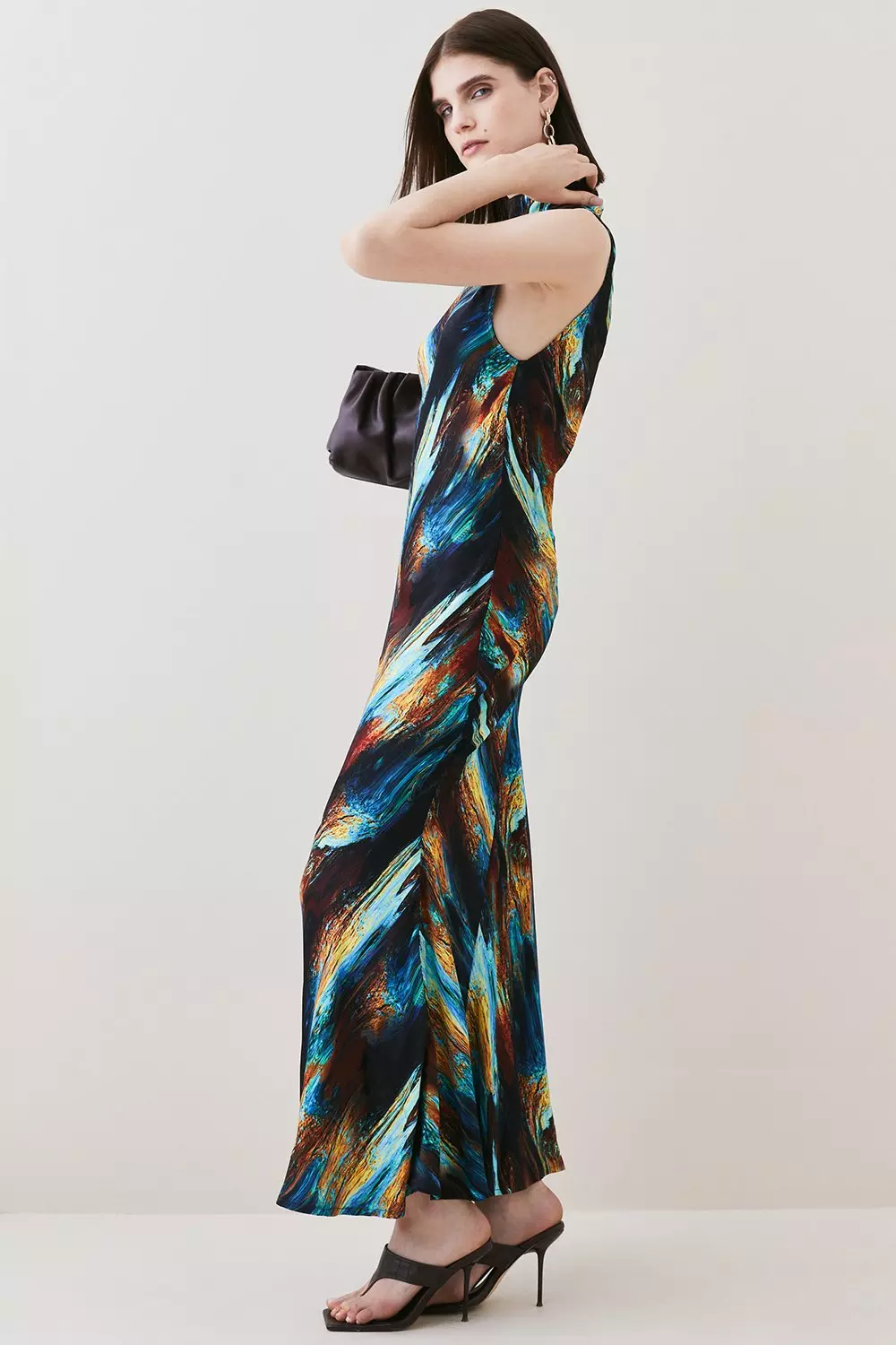 Multi Marble Viscose Satin High Neck Maxi Dress alternative image