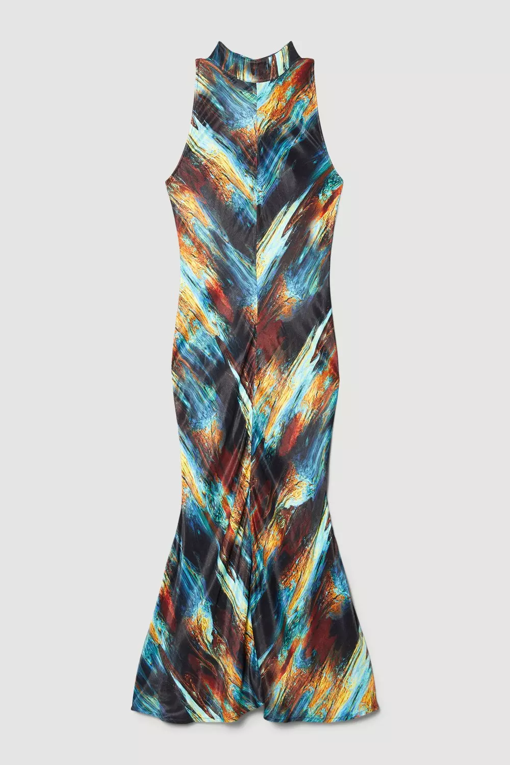 Multi Marble Viscose Satin High Neck Maxi Dress alternative image
