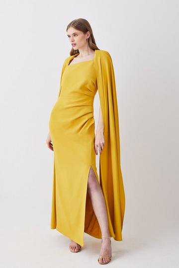 Compact Viscose Cape Maxi Dress mustard