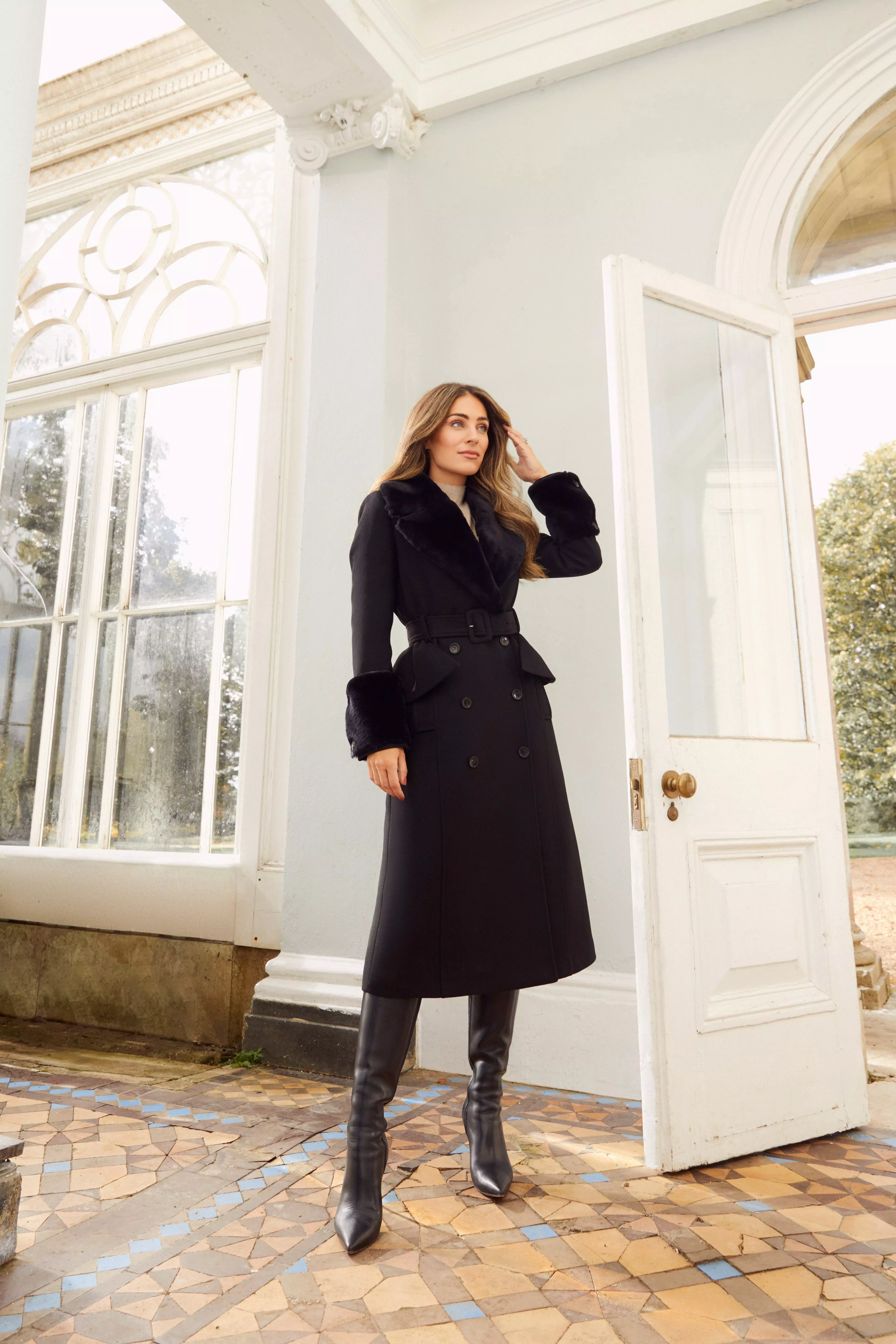 Lydia Millen Belted Sheepskin & Italian Virgin Wool Coat | Karen Millen