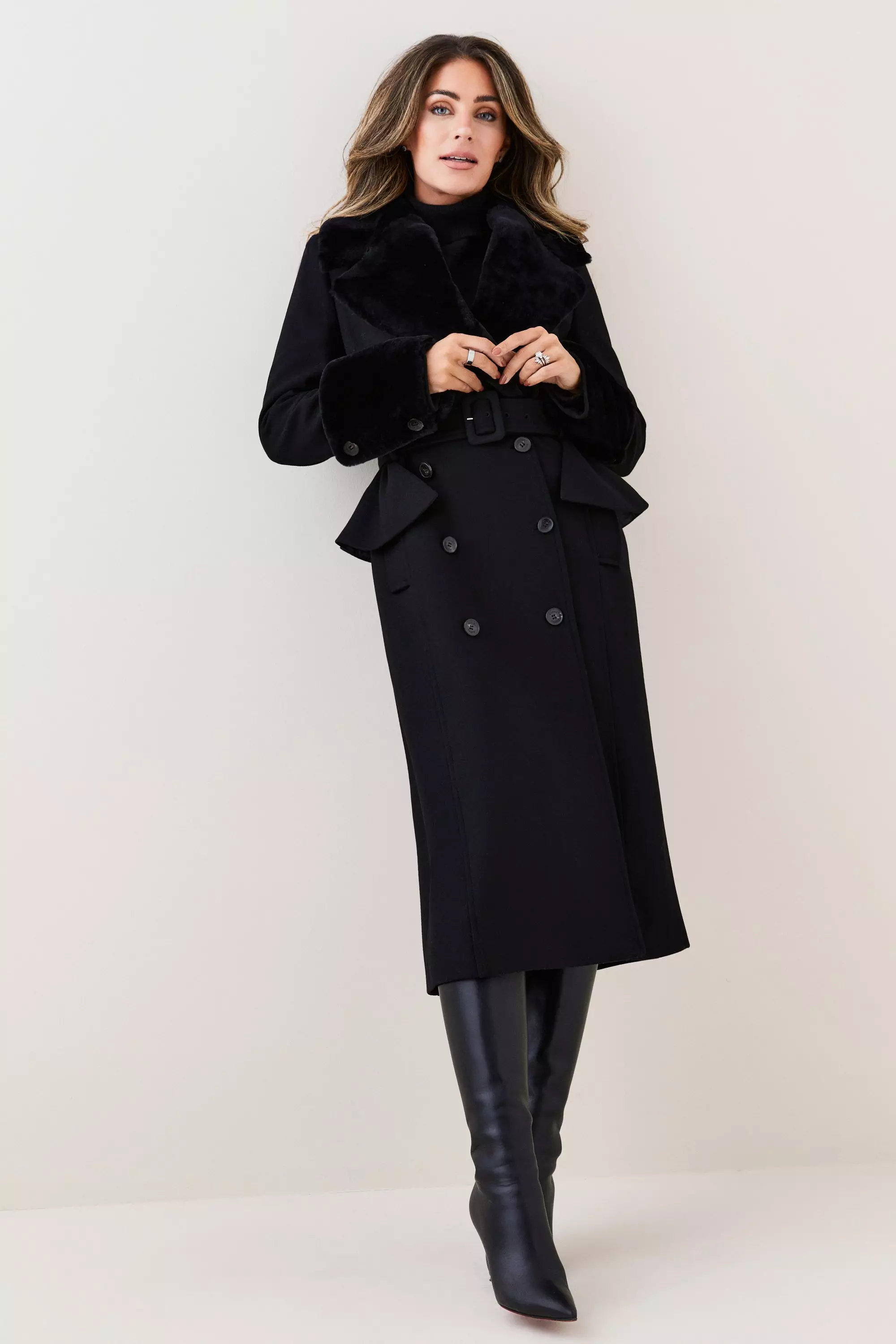 Lydia Millen Belted Sheepskin & Italian Virgin Wool Coat | Karen Millen