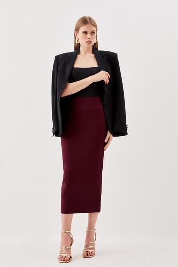 Bandage Form Fitting Knit Midi Skirt burgundy