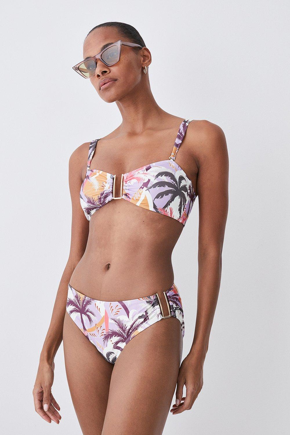 Multi Palm Print Gold Trim Bikini Bottoms