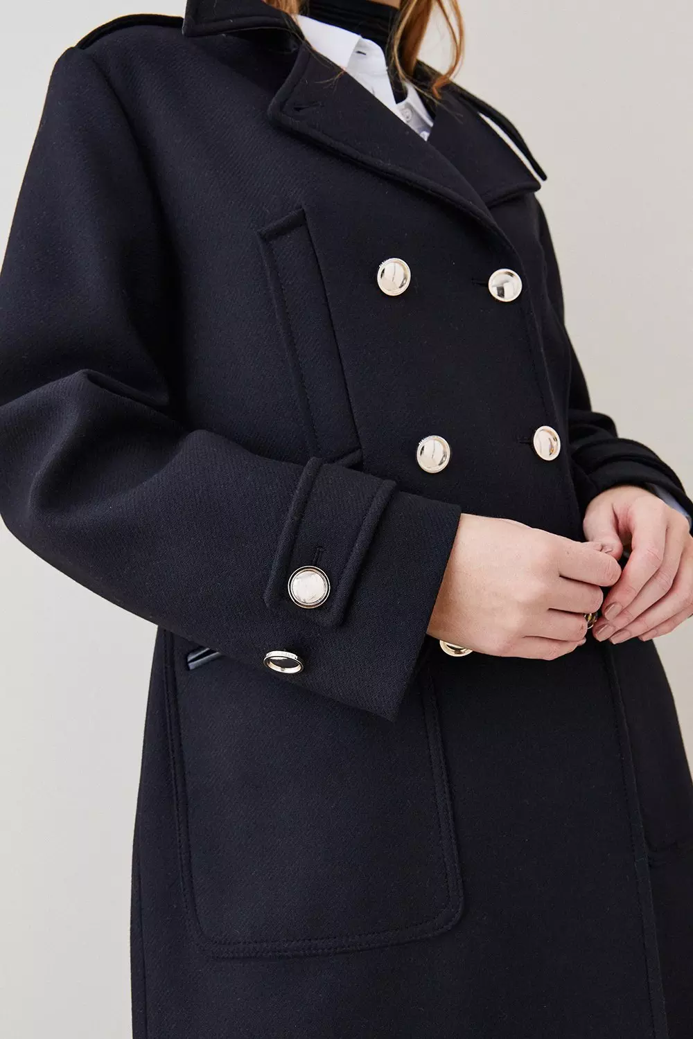 Italian Virgin Wool Double Breasted Pea Coat | Karen Millen