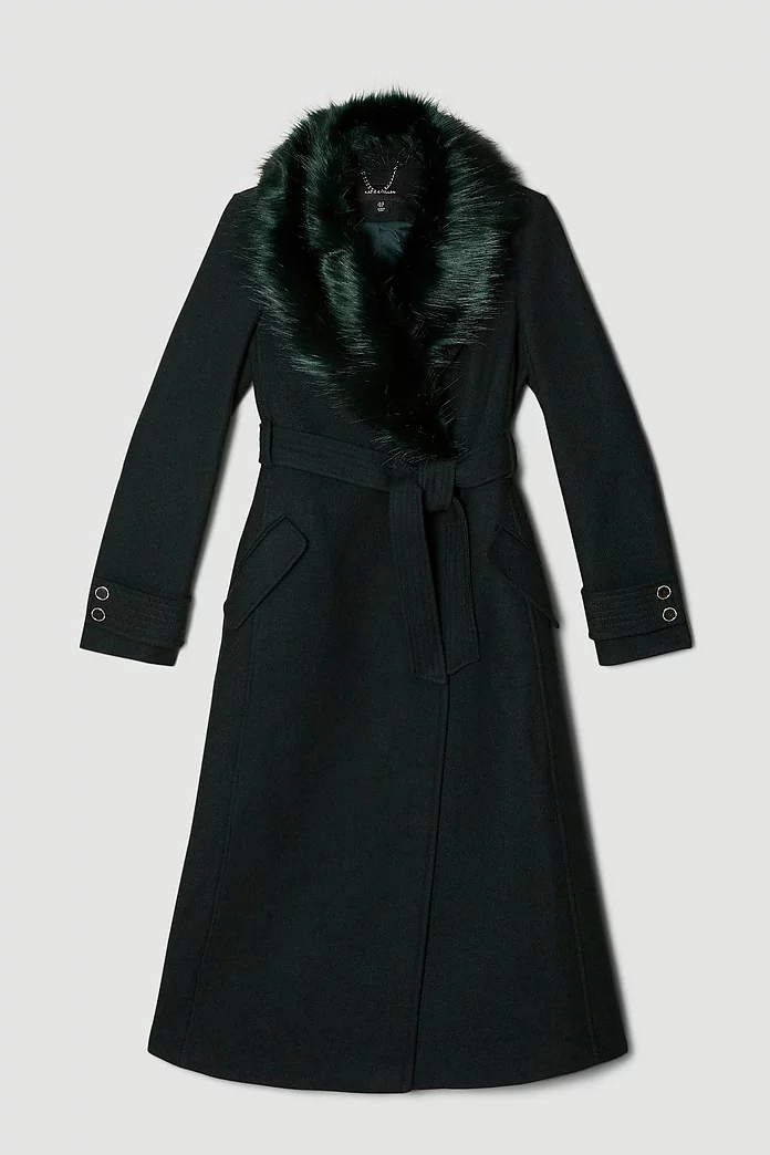 Italian Wool Blend Belted & Faux Fur Collar Coat | Karen Millen Italian Wool Blend Belted & Faux Fur Collar Coat | Karen Millen