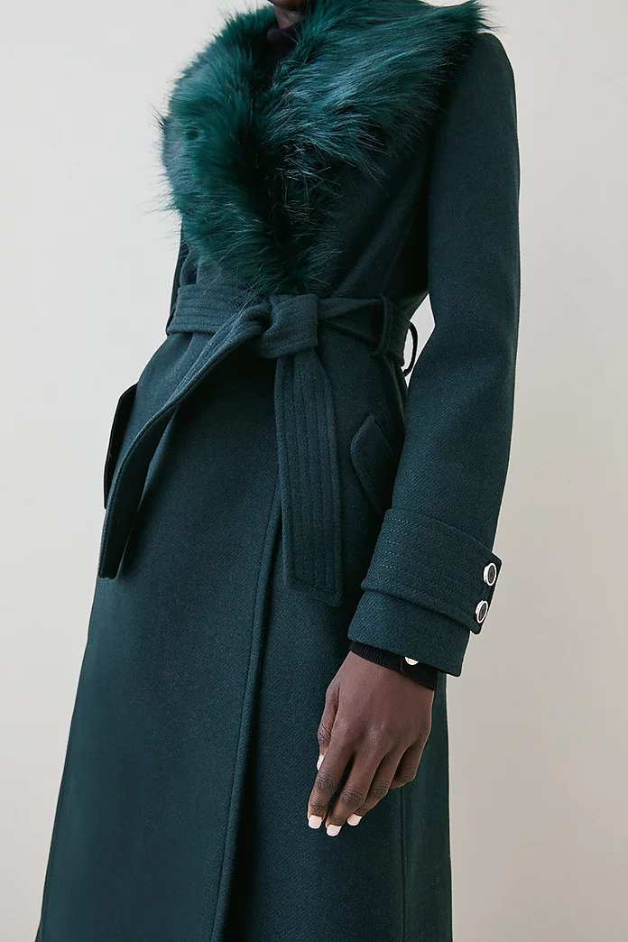 Italian Wool Blend Belted & Faux Fur Collar Coat | Karen Millen Italian Wool Blend Belted & Faux Fur Collar Coat | Karen Millen