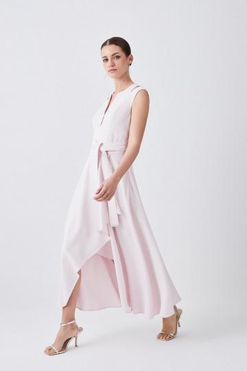 Petite Compact Viscose Tailored Waterfall Midi Dress blush