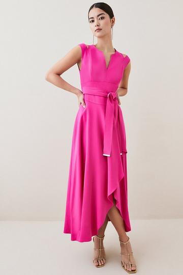 Petite Compact Viscose Tailored Waterfall Midi Dress hot pink