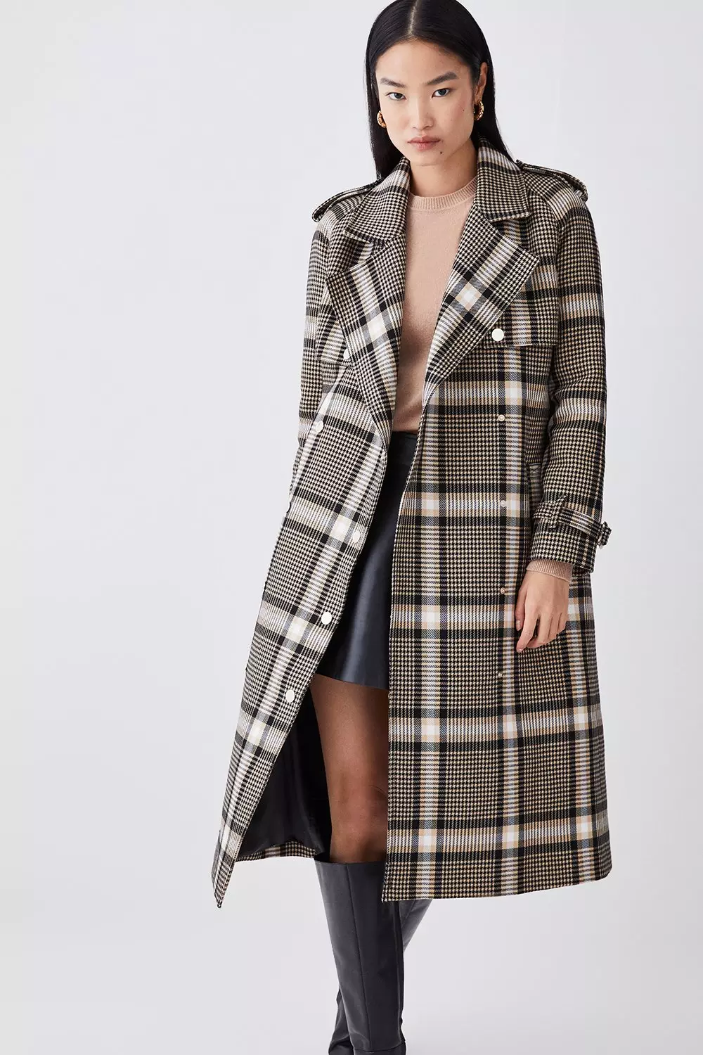 Italian Classic Check Tailored Trench Coat Karen Millen