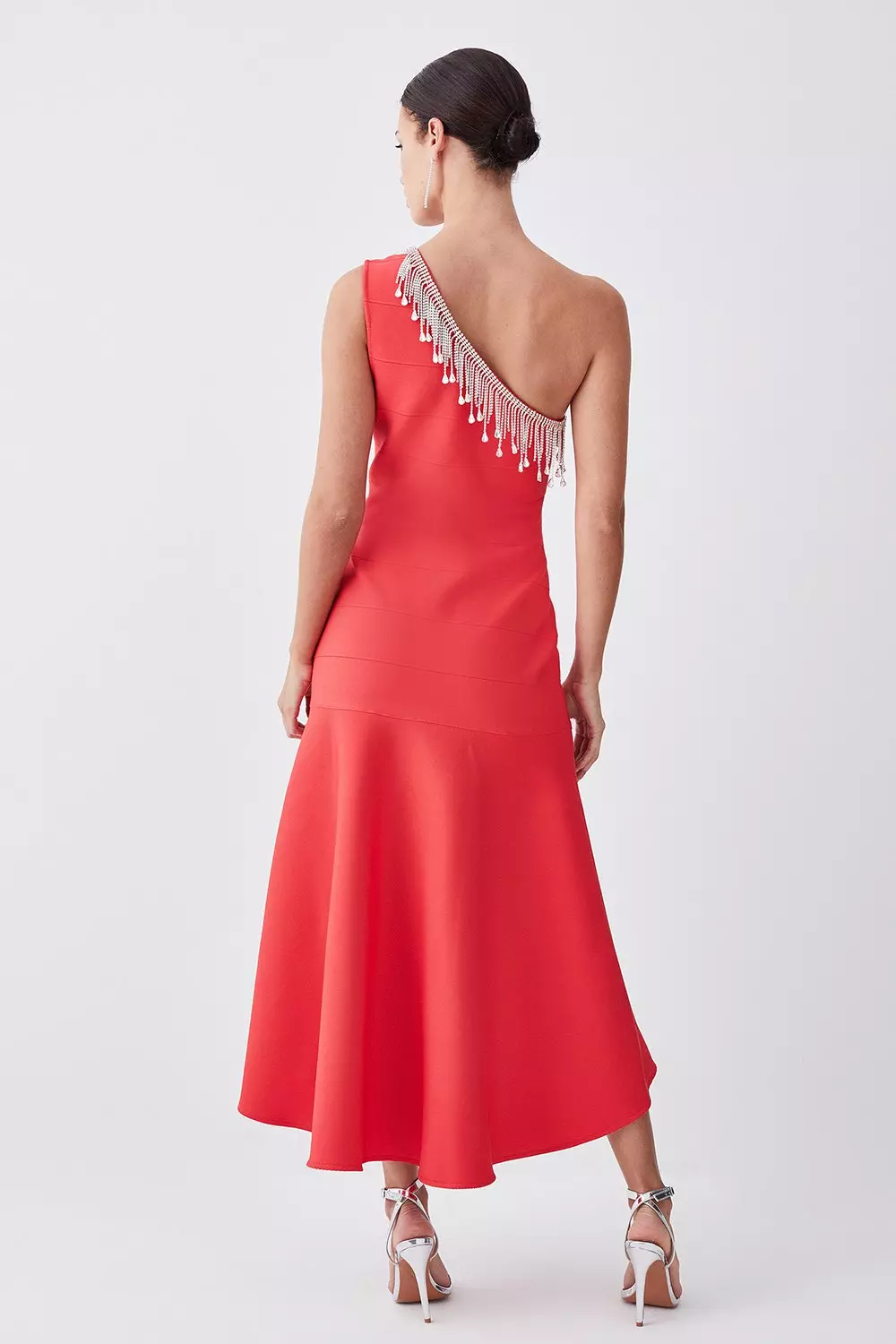 Petite Bandage Diamante Trim One Shoulder High Low Midi