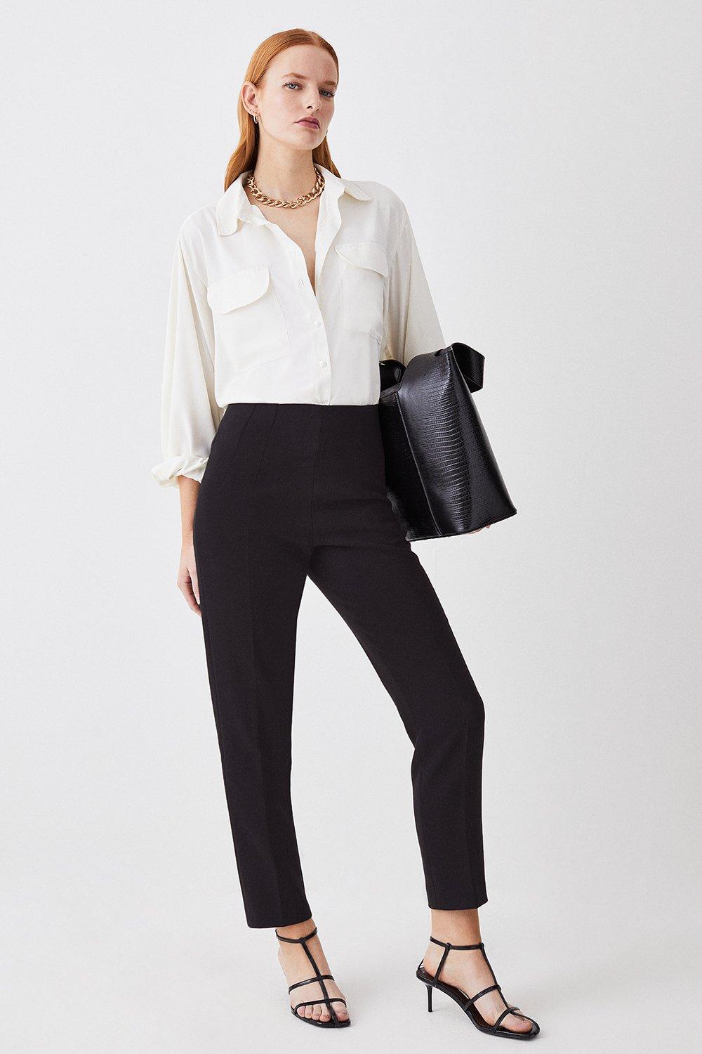 Black Compact Essential Tailored Slim Leg Pants