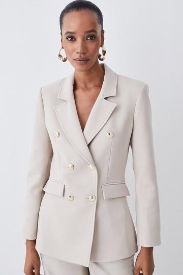 Compact Essential Tailored Double Breasted Blazer beige