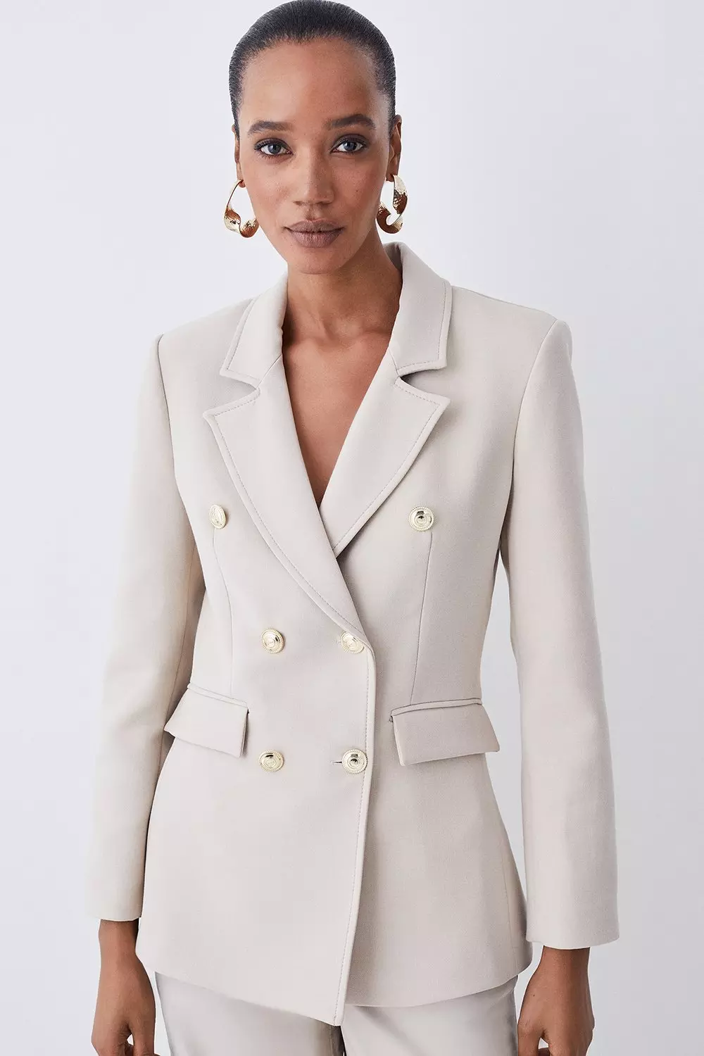 Beige double breasted blazer womens best sale