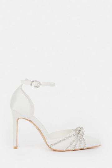 Ivory White Satin Diamante Knot Stiletto Heel