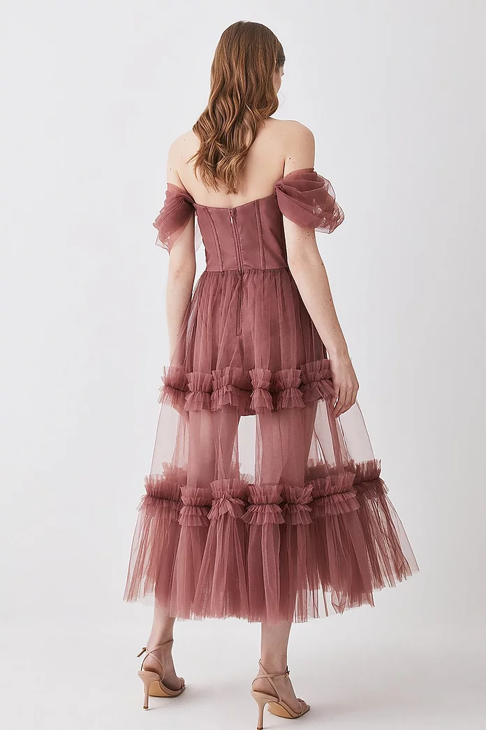 Lydia Millen Corset Detail Tulle Tiered Woven Dress | Karen Lydia Millen Corset Detail Tulle Tiered Woven Dress | Karen