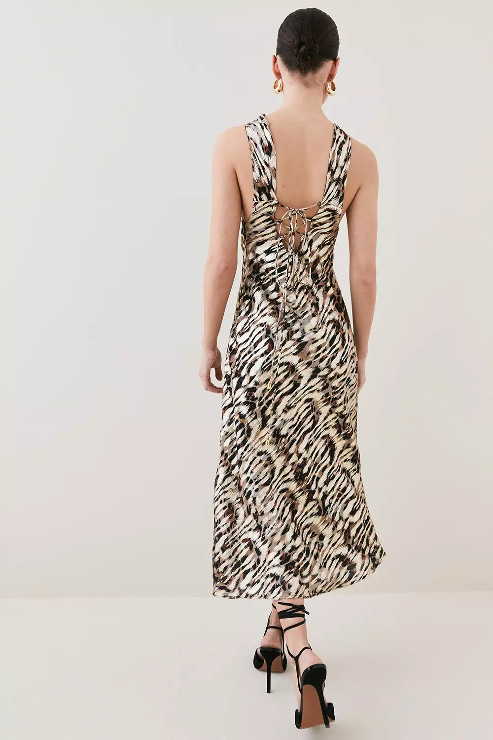 Petite Leopard Printed Halter Column Midi Dress Karen Millen