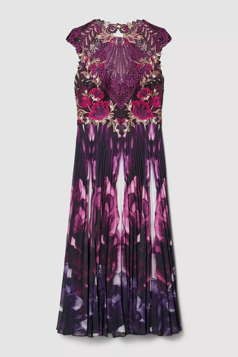 Petite Metallic Guipure Lace Mirrored Midi Dress | Karen Millen