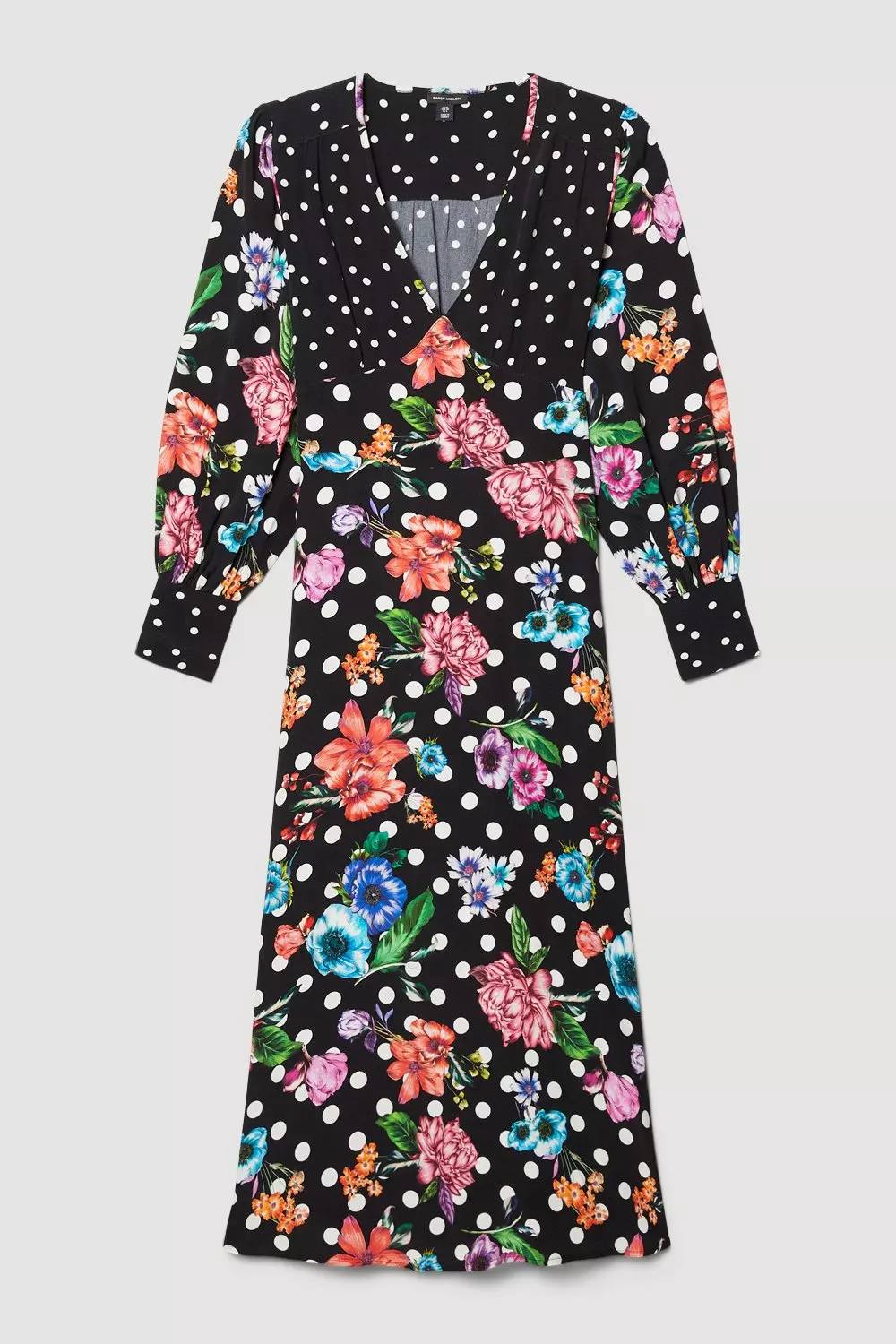 Spots And Floral Plunge Neck Woven Midi Dress alternative image