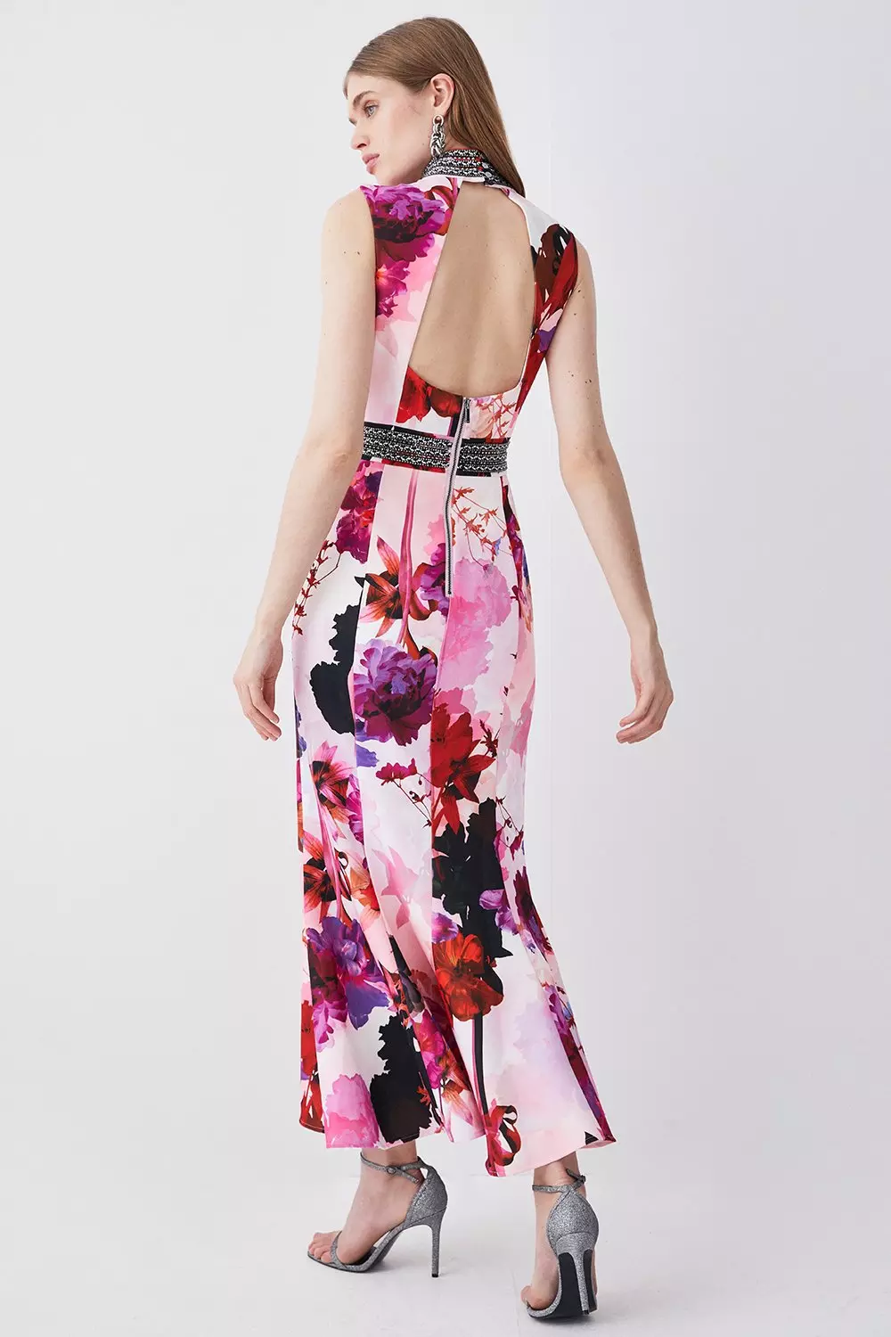 Diamante Trim Floral Woven Maxi Dress | Karen Millen